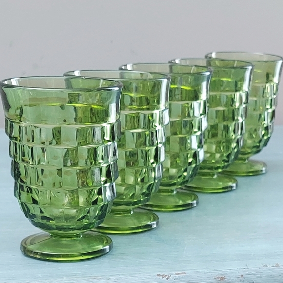 Indiana Glass Dining Vintage Whitehall Cubist Green Juice Glasses Poshmark